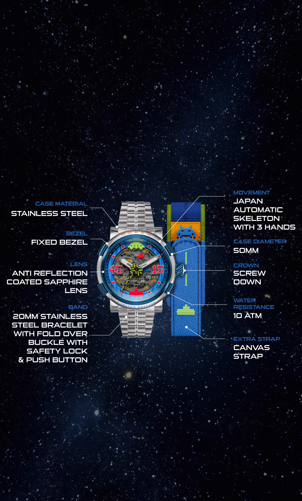 Orion Automatic SPACE INVADERS Limited Edition – Nubeo Watches
