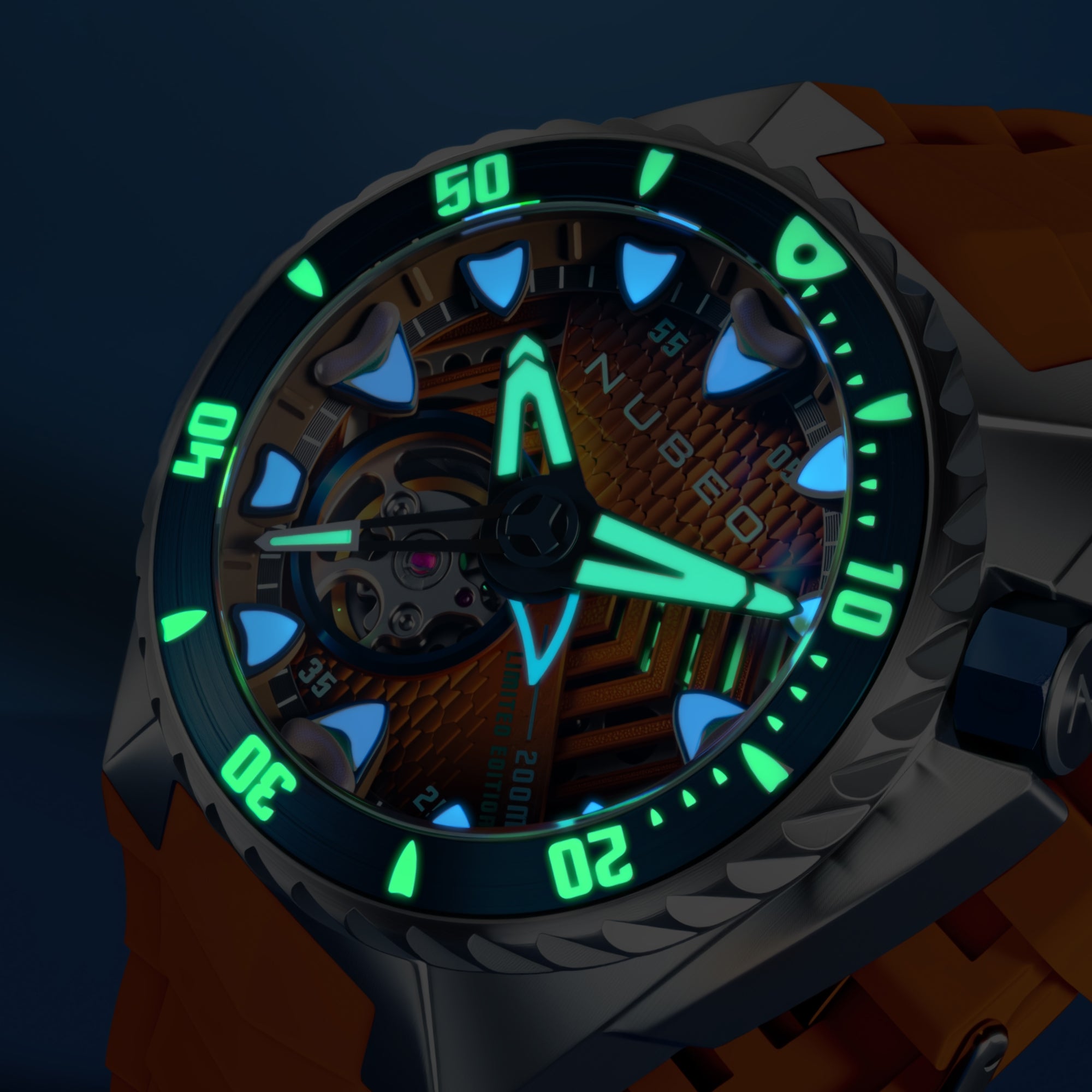 Tangerine Depth | Megalodon Automatic Limited Edition – Nubeo Watches