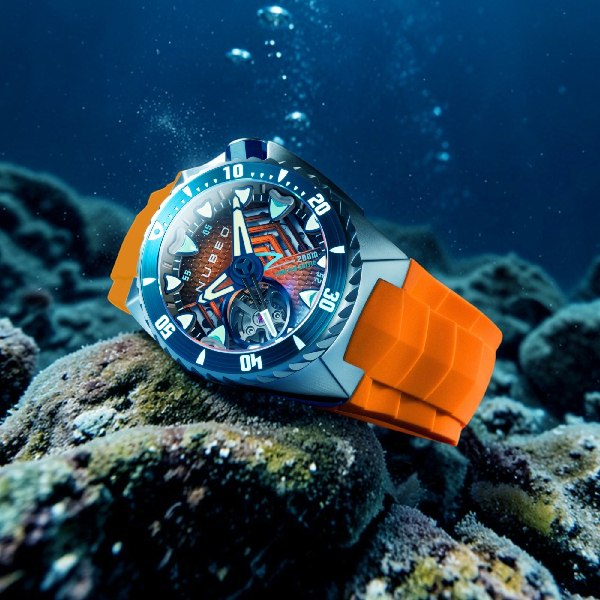 Tangerine Depth | Megalodon Automatic Limited Edition – Nubeo Watches