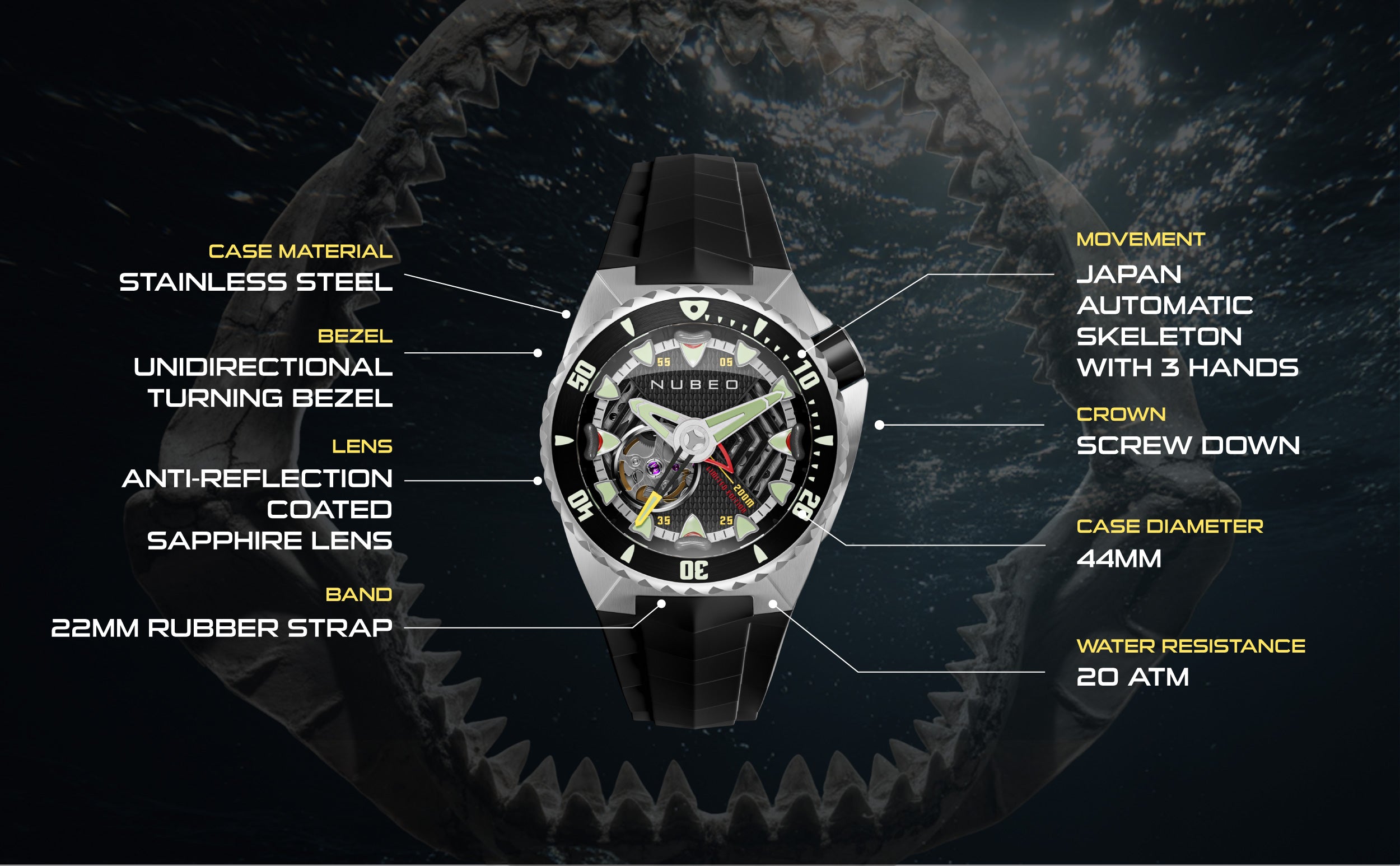 Megalodon Automatic Limited Edition NB-6136 – Nubeo Watches